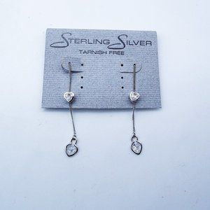 STERLING SILVER TARNISH FREE HEART CRYSTAL THREADER DROP EARRINGS